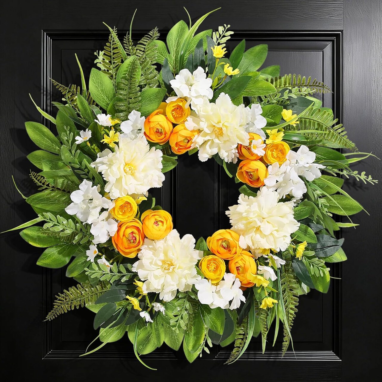 Spring Wreaths for Front Door, 24" Artificial Floral Spring Wreath with Peony, Ranunculus & Hydrangea – Summer Door, Wall & Porch Farmhouse Seasonal Décor